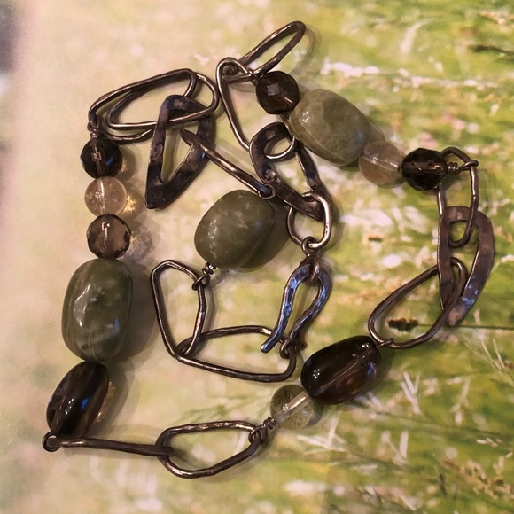 Vintage Silpada Smoky Quartz Citrine Jade Sterling Silver Link Necklace N1218 - Picture 1 of 12